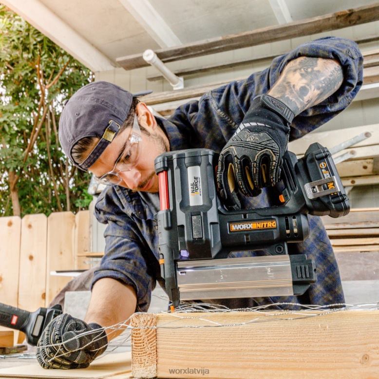 elektroinstrumenti nitro 20 v strāvas sadale, bezvadu 18 gabarītu naglu un skavotāju pistole — tikai instruments WORX JV4PF123