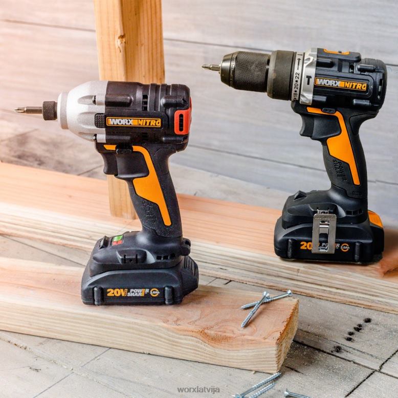 elektroinstrumenti nitro 20v trieciengriezējs un āmura urbjmašīnas kombinētais komplekts WORX JV4PF122