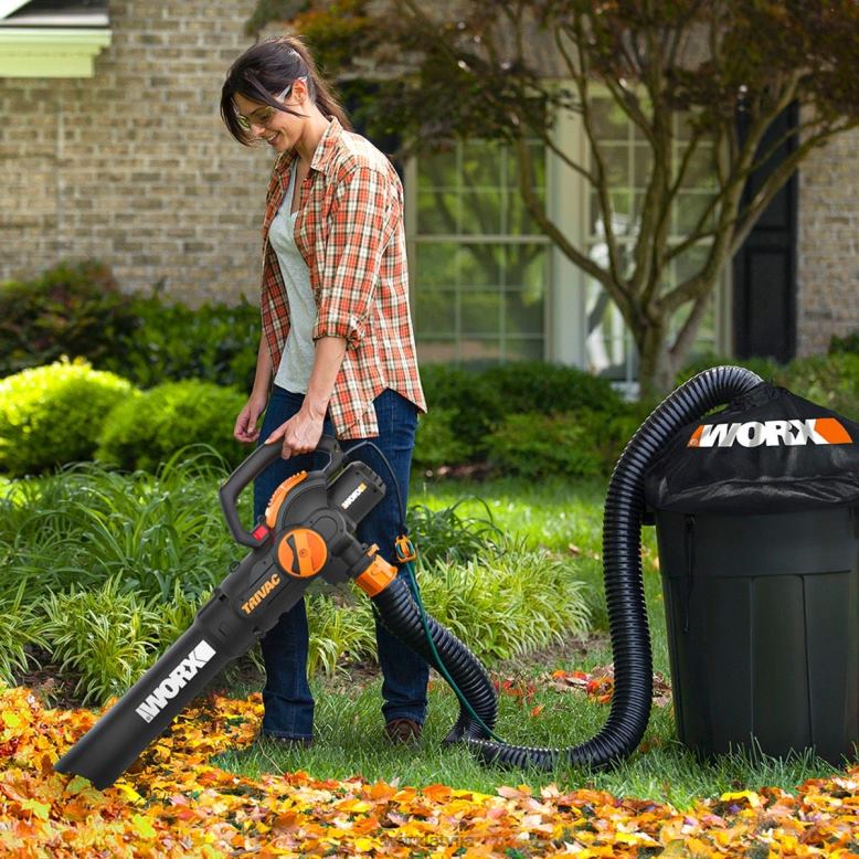 dārza instrumenti trivac 12 ampēru elektriskais 3-in-1 pūtējs / mulčeris / pagalma vakuums ar lapu savākšanas sistēmu WORX JV4PF34